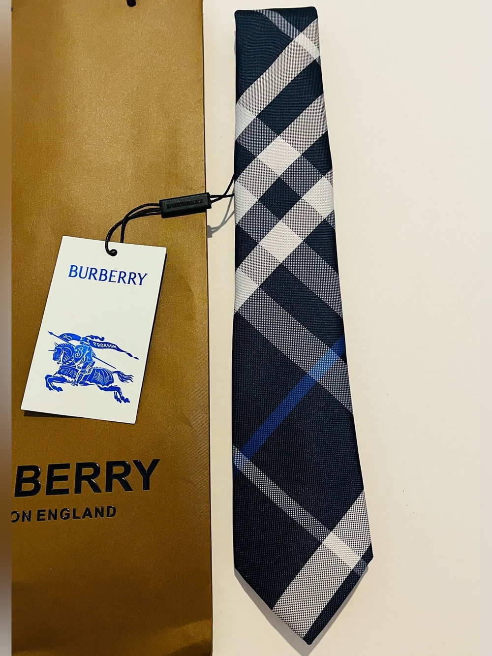Burberry tie Mens Blue nova check striped classic skinny thorton manston NEW